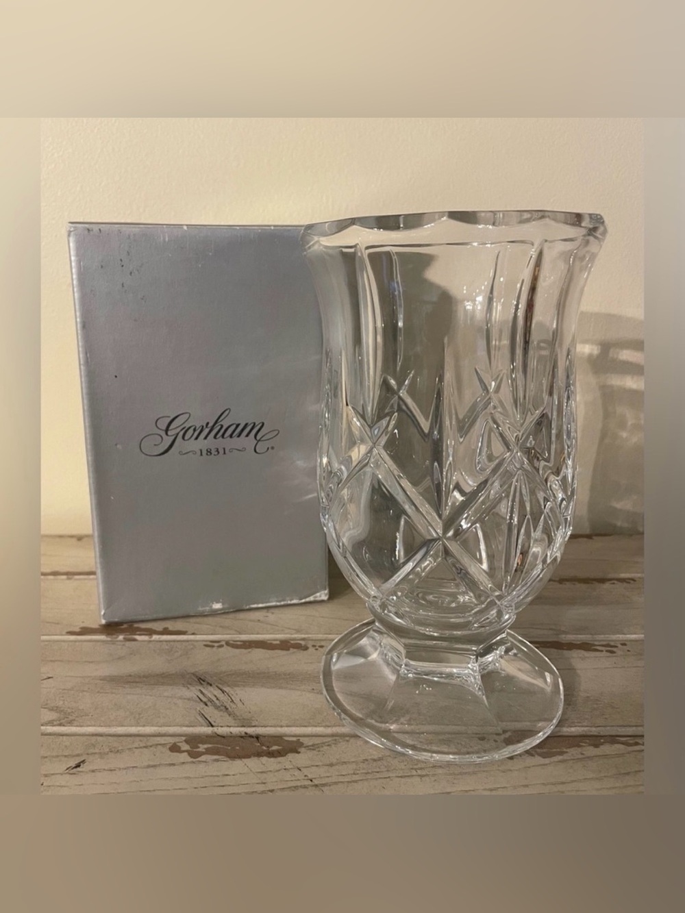 Gorham Lady Anne Crystal Hurricane Candle
Holder Footed Vase